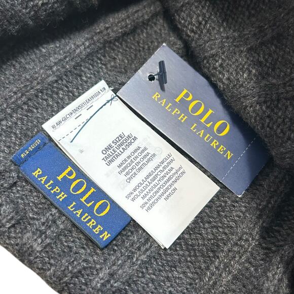 Polo Ralph Lauren Signature Wool Beanie NWT Men's OS Charcoal Gray Classic - Picture 4 of 7